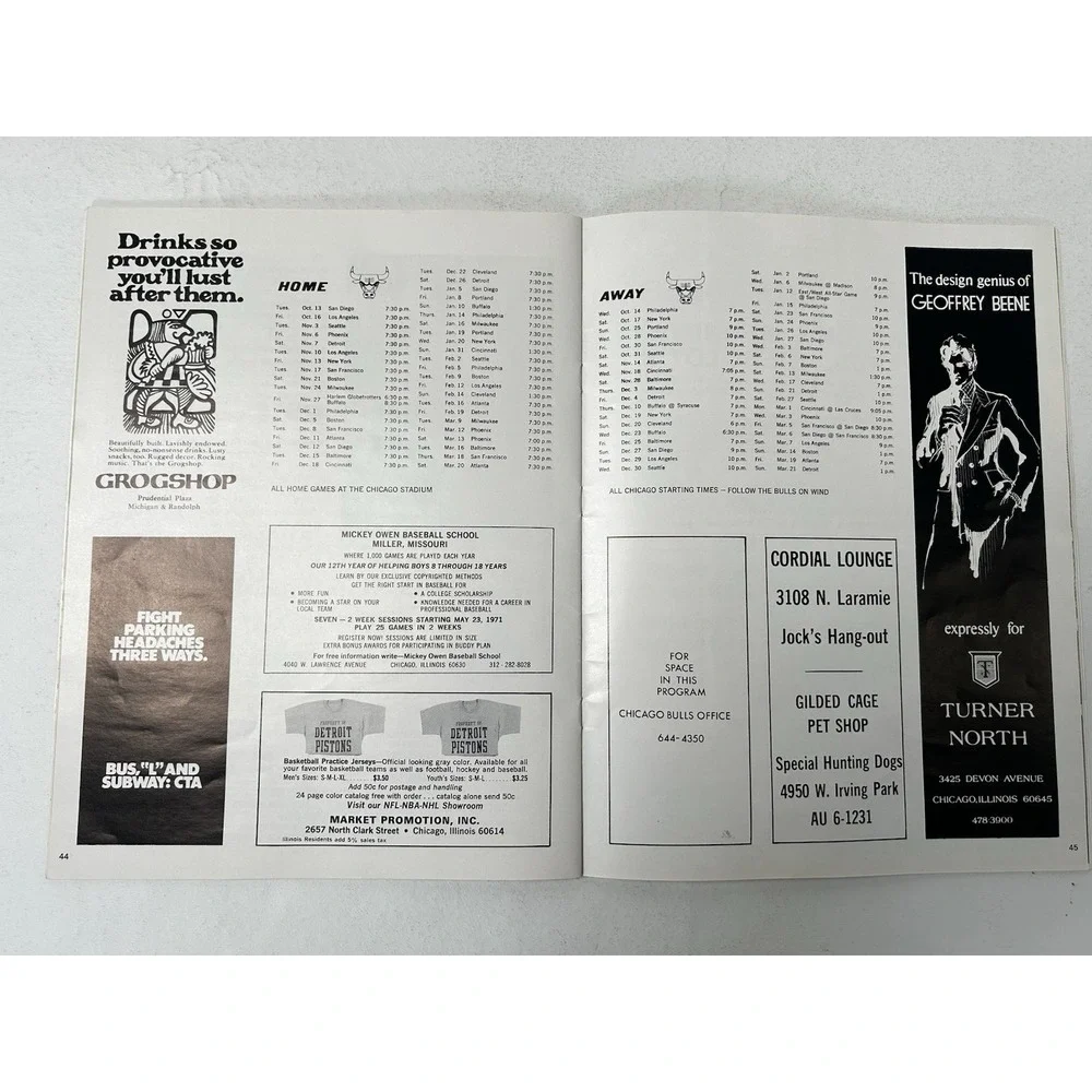 1971 3/30 Court‎ Side Full Playoff Basketball Program LA Lakers @ Chicago Bulls